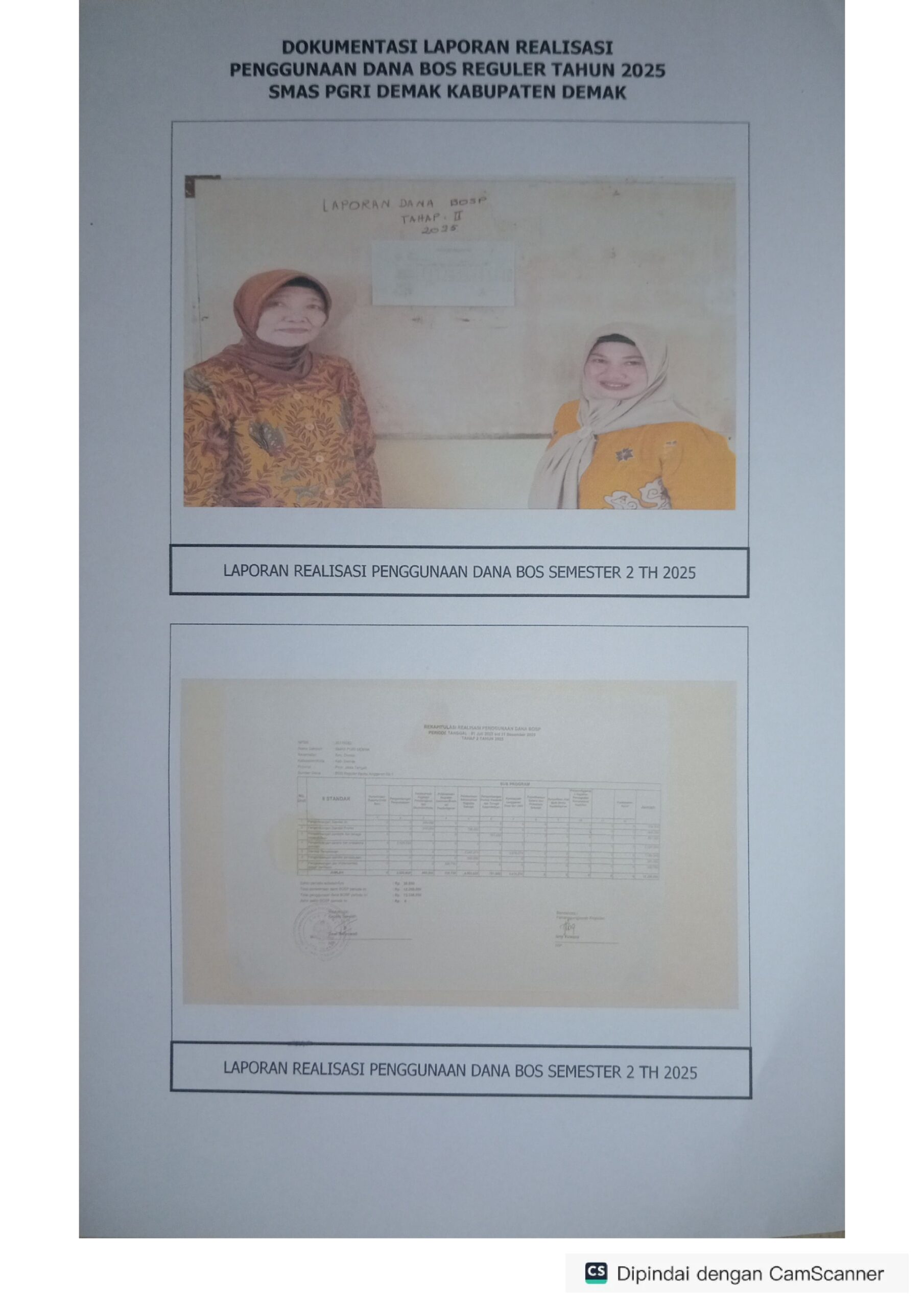 Dokumentasi Laporan Realisasi BOS tahap 2 2025